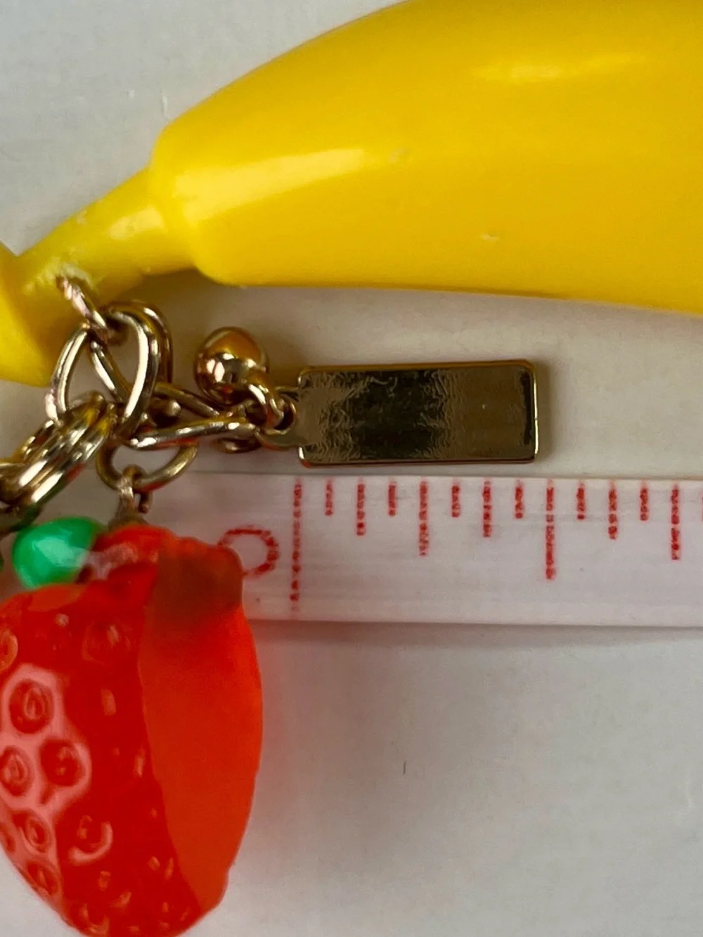🍌🍓Strawberry-Banana Gold-Tone Metal Bag Charm & Keychain